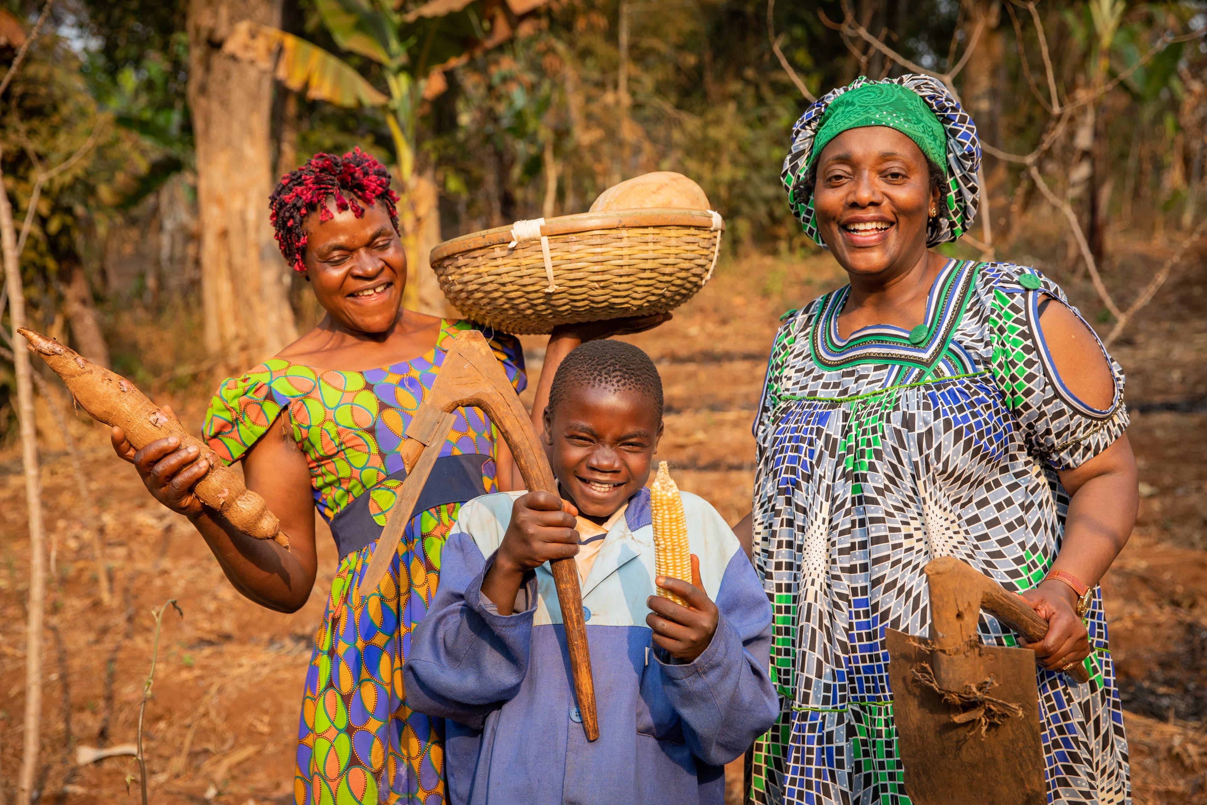 Group of African farmers having fun in the fields